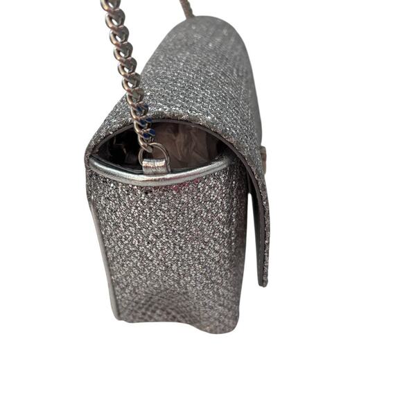 Jimmy Choo Ruby L Glitter Crossbody Bag Link Chain Metallic Grey Glitter - Picture 7 of 12